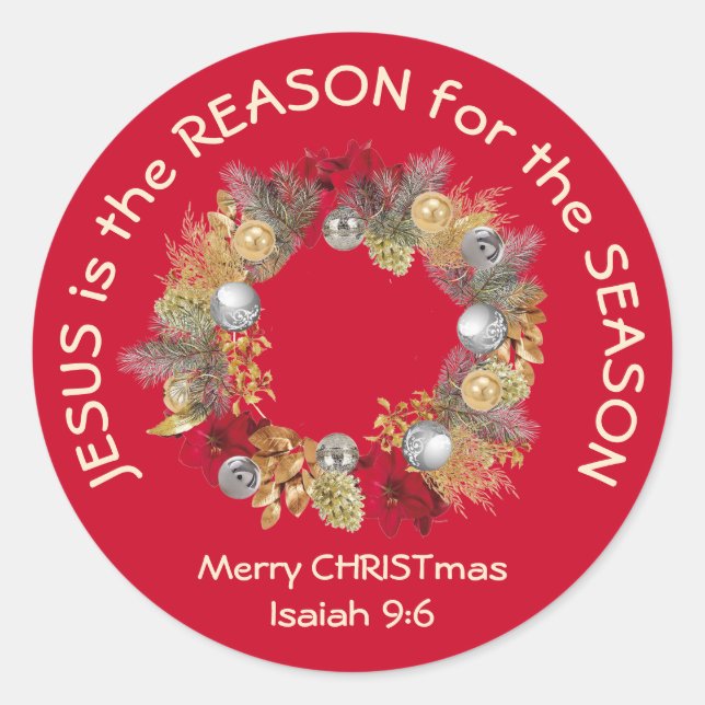 Pegatina Redonda JESÚS ES LA RAZÓN POR LA QUE LOS Navidades Rojos (Anverso)