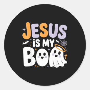 Pegatina Redonda Jesús es mi Boo Lindo Halloween Cristaliano Divert