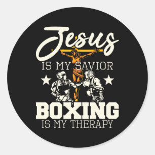 Pegatina Redonda Jesús Es Mi Boxeo Salvador Es Mi Terapia - Boxeo D