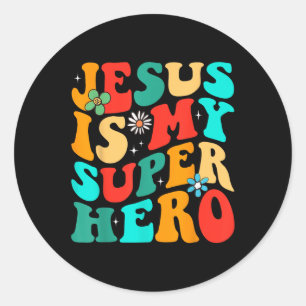 Pegatina Redonda Jesús Es Mi Camiseta Religiosa Cristiana Superhero