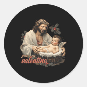 Pegatina Redonda Jesús Es Mi Día de San Valentín Cupido Biblia Vers