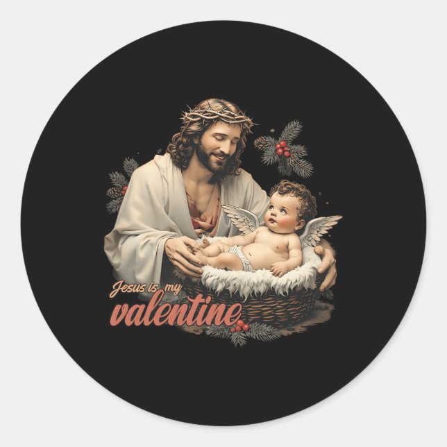 Pegatina Redonda Jesús Es Mi Día de San Valentín Cupido Biblia Vers (Anverso)