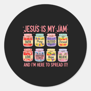 Pegatina Redonda Jesús es mi jam y estoy aquí para difundir la fe c