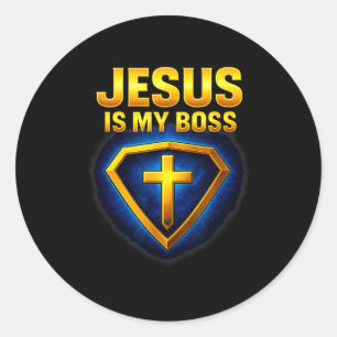 Pegatina Redonda Jesús es mi jefe Escudo cristiano Superhéroe _5