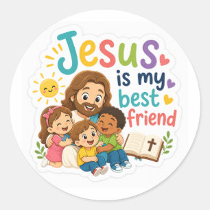Pegatina Redonda Jesús es mi mejor amigo
