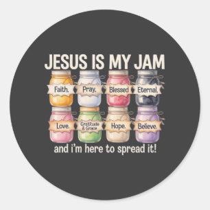 Pegatina Redonda Jesús es mi mermelada - Fe y fruta esparcen té