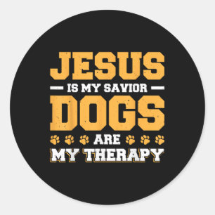 Pegatina Redonda Jesús Es Mi Perro Salvador Es Mi Terapia