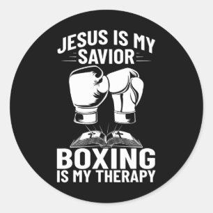 Pegatina Redonda Jesús Es Mi Salvador De Boxeo Es Mi Terapia De Box