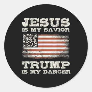 Pegatina Redonda Jesús Es Mi Salvador Trump Es Mi Bailador Qr Trump