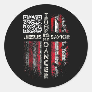 Pegatina Redonda Jesús Es Mi Salvador Trump Es Mi Bailador Qr Trump