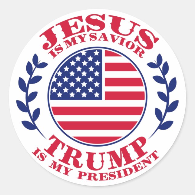 Pegatina Redonda Jesús Es Mi Salvador Trump Es Mi Presidente (Anverso)