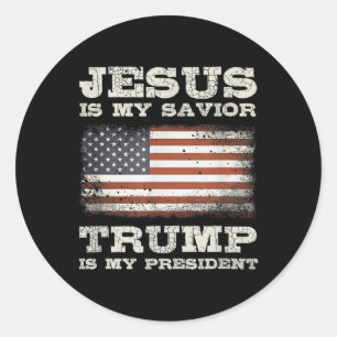 Pegatina Redonda Jesús Es Mi Salvador, Trump Es Mi Presidente
