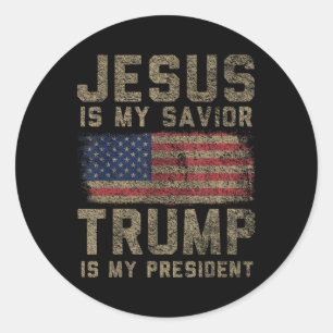 Pegatina Redonda Jesús Es Mi Salvador Trump Es Mi Presidente _1