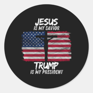 Pegatina Redonda Jesús Es Mi Salvador Trump Es Mi Presidente 2024