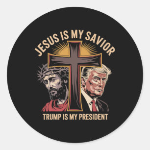 Pegatina Redonda Jesús Es Mi Salvador Trump Es Mi Presidente Bíblic