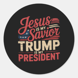 Pegatina Redonda Jesús Es Mi Salvador Trump Es Mi Presidente Bíblic