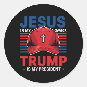 Pegatina Redonda Jesús es mi salvador Trump es mi presidente cristi