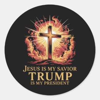 Pegatina Redonda Jesús Es Mi Salvador Trump Es Mi Presidente Cristi