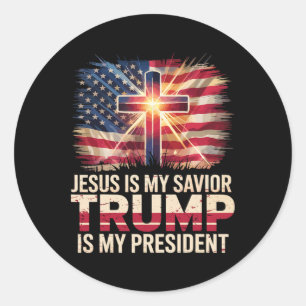 Pegatina Redonda Jesús es mi salvador Trump es mi presidente cristi