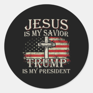 Pegatina Redonda Jesús Es Mi Salvador Trump Es Mi Presidente Estado