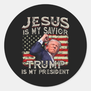 Pegatina Redonda Jesús Es Mi Salvador Trump Es Mi Presidente Estado