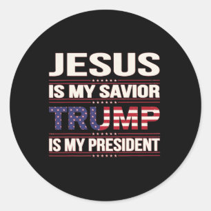 Pegatina Redonda Jesús Es Mi Salvador Trump Es Mi Presidente Estado