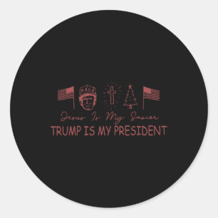 Pegatina Redonda Jesús Es Mi Salvador Trump Es Mi Presidente Navida
