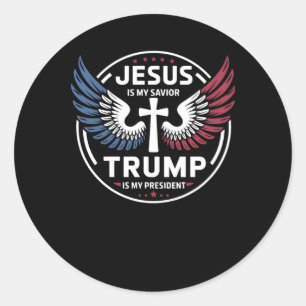 Pegatina Redonda Jesús Es Mi Salvador Trump Es Mi Presidente - Patr