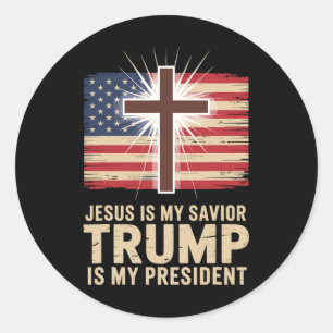 Pegatina Redonda Jesús es mi salvador Trump es mi presidente políti