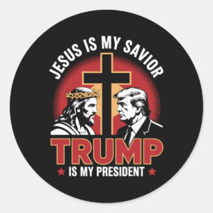 Pegatina Redonda Jesús es mi salvador Trump es mi presidente Pro-tr