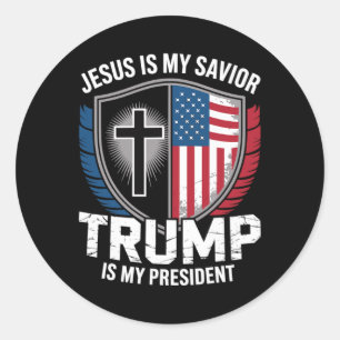Pegatina Redonda Jesús es mi salvador Trump es mi presidente Pro-tr
