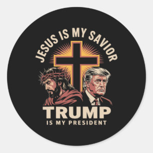 Pegatina Redonda Jesús Es Mi Salvador Trump Es Mi Presidente Religi