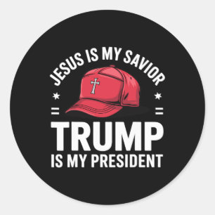 Pegatina Redonda Jesús es mi salvador Trump es mi presidente Religi