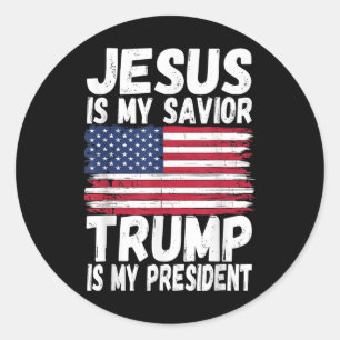 Pegatina Redonda Jesús Es Mi Salvador Trump Es Mi Presidente _ Repú