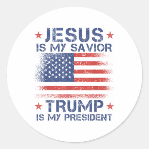 Pegatina Redonda Jesús Es Mi Salvador Trump Es Mi Presidente Retro
