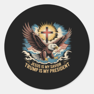 Pegatina Redonda Jesús Es Mi Salvador Trump Es Mi Presidente Soport