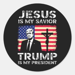 Pegatina Redonda Jesús Es Mi Salvador Trump Es Mi Presidente Trump 