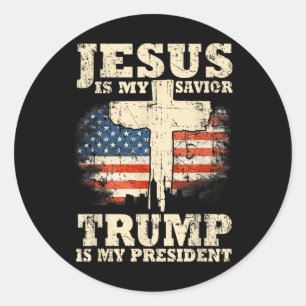 Pegatina Redonda Jesús Es Mi Salvador Trump Es Mi Presidente Trump