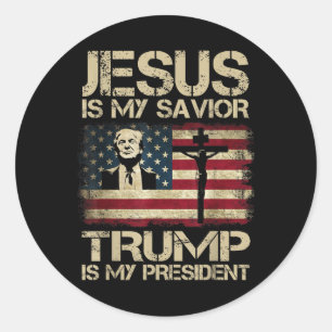 Pegatina Redonda Jesús Es Mi Salvador Trump Es Mi Presidente Trump 