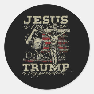Pegatina Redonda Jesús Es Mi Salvador - Trump Es Mi Presidente Usa 