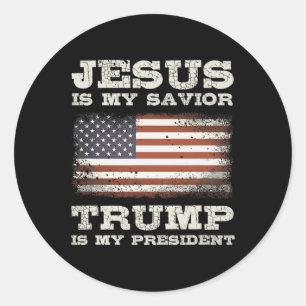 Pegatina Redonda Jesús Es Mi Salvador Trump Mi Presidente Christian