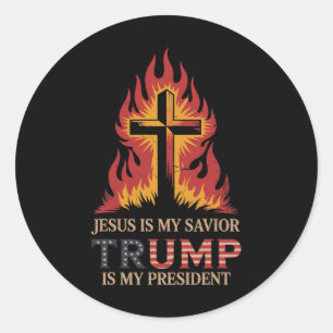 Pegatina Redonda Jesús Es Mi Salvador Trump Mi Presidente Con La Bi