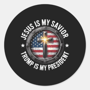 Pegatina Redonda Jesús Es Mi Salvador Trump Mi Presidente Cristiano