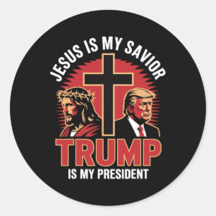 Pegatina Redonda Jesús Es Mi Salvador Trump Mi Presidente Cristiano