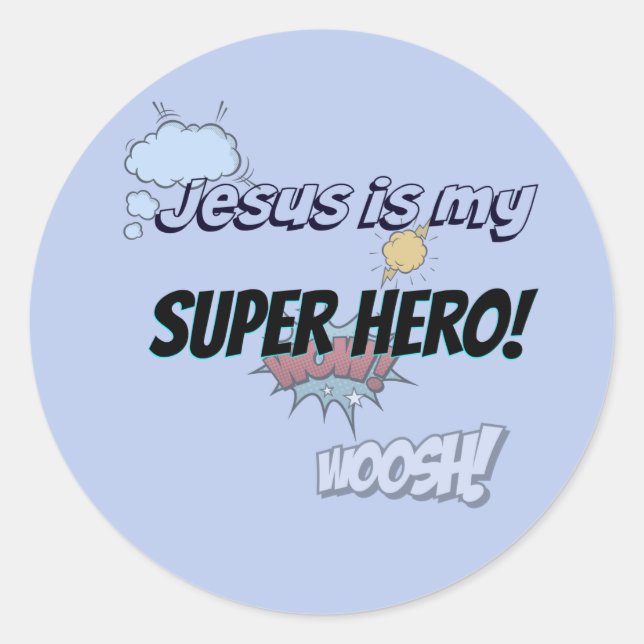 Pegatina Redonda Jesús es mi superhéroe! (Anverso)