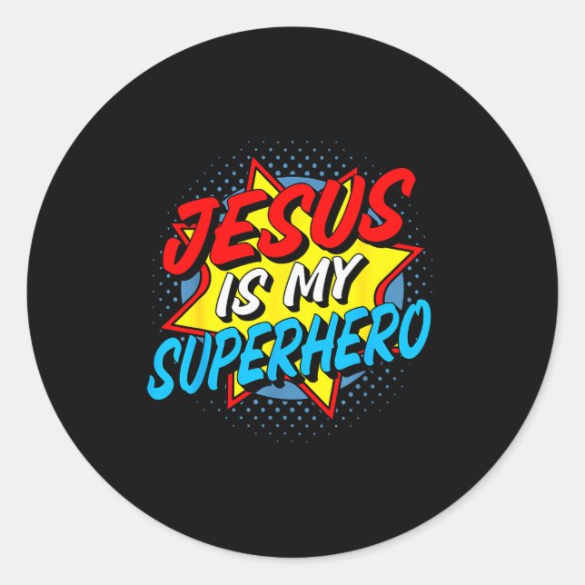 Pegatina Redonda Jesús es mi superhéroe  (Anverso)