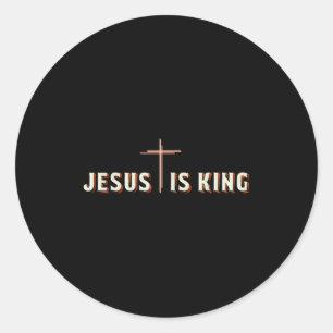 Pegatina Redonda Jesús Es Rey Cruz Dios Gráfico Cristiano