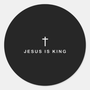 Pegatina Redonda Jesús Es Rey Cruz Sutil Cristiano Mínimo Religioso