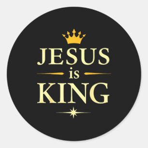 Pegatina Redonda Jesús Es Rey _ Diseño De Fe Cristiana 