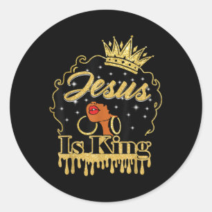 Pegatina Redonda Jesús Es Rey Mujeres Negras Cristianas Afro Africa